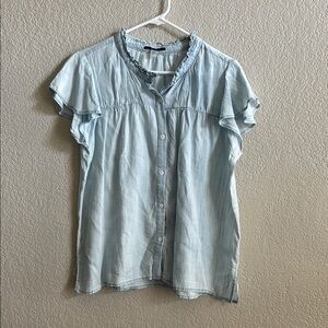 T Tahari Blue Cap Sleeve Blouse